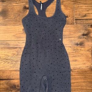 SKIMS Outdoor Rhinestone Mid Thigh Romper One Piece Small Black/Dark Gray NWOT